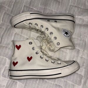 Converse Chuck Taylor White High-Tops with Red Heart Details